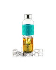 Asobu Ice Tea and Coffee Infuser Glass Water Bottle To Go for Cold Brew 400 ml-Turquoise Blue