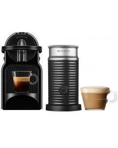 Nespresso Inissia D40 Coffee Machine, Black & Aerocino Frother, Black - Bundle